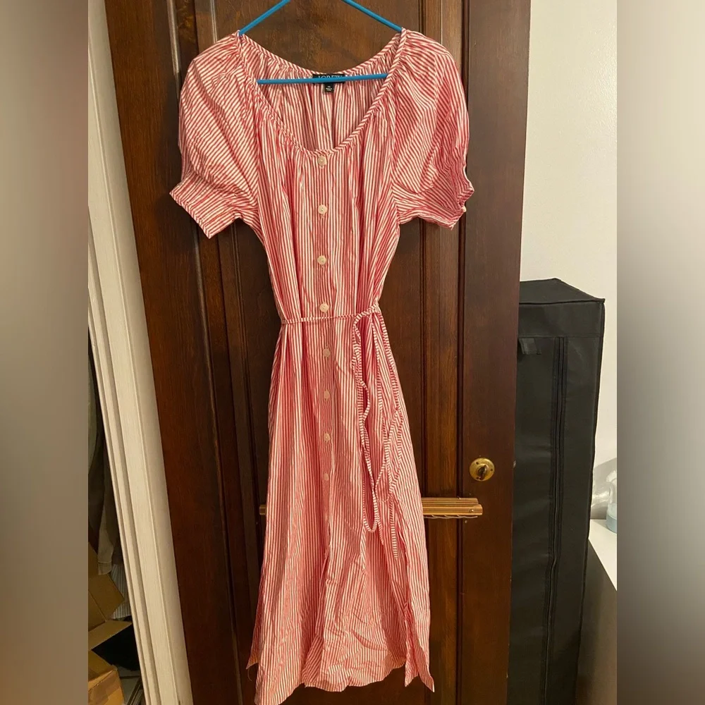 J. Crew Pink Striped Midi Dress
